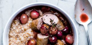 Grapes and sausage oatmeal