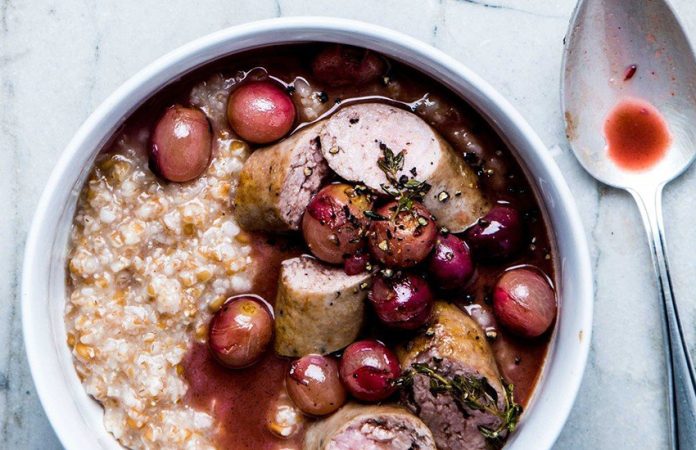 Grapes and sausage oatmeal