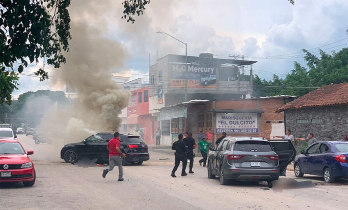 Scene of the ambush in Tuxtla Gutiérrez in which a Sinaloa Cartel plaza chief was killed.