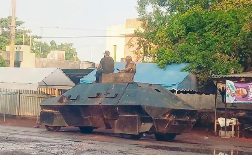 An armed vehicle believed to belong to the CJNG patrols in the Tierra Caliente