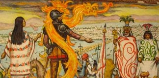 A painting depicting the Spanish conquest of Mexico