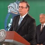 Ebrard speaks at one of the president's morning press conferences.