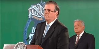 Ebrard speaks at one of the president's morning press conferences.