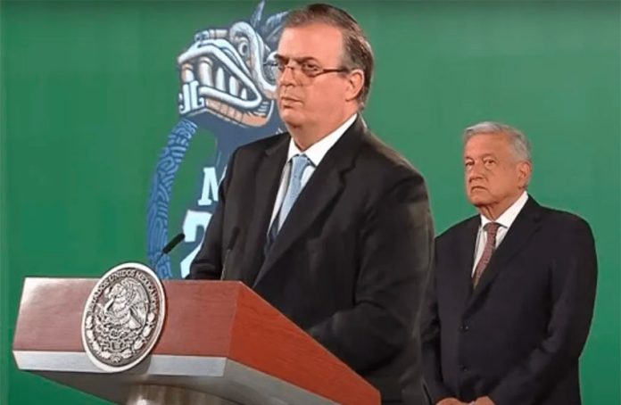 Ebrard speaks at one of the president's morning press conferences.
