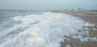 The foam on a Veracruz beach Friday.