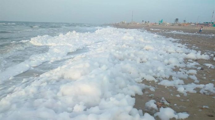 The foam on a Veracruz beach Friday.