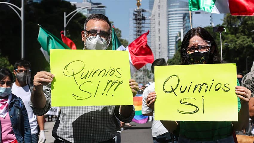 'Chemo yes!' read the signs of two protesters in the capital on Saturday.