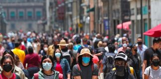 Masked pedestrians in Mexico City