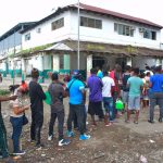 Migrants line up to apply for asylum in Tapachula, Chiapas.