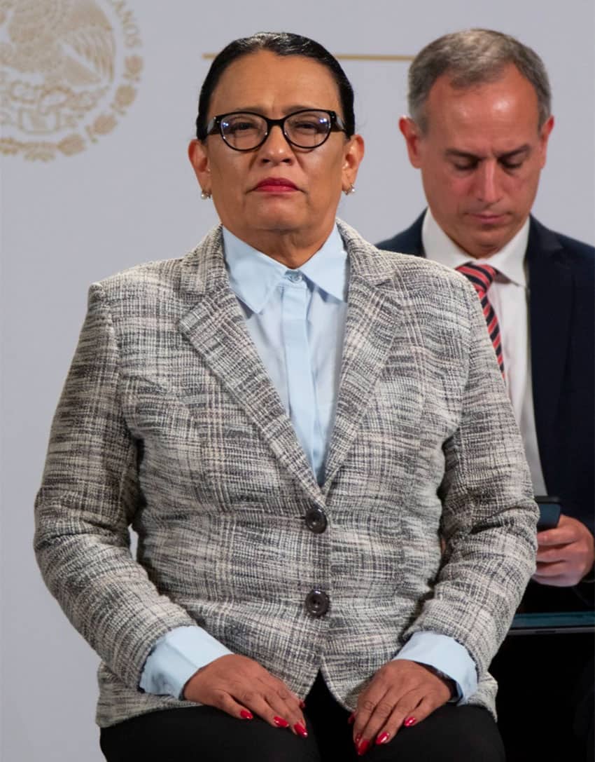 A stern looking security minister, Rosa Icela Rodríguez