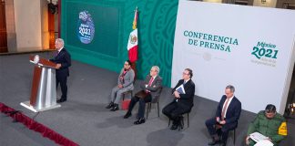 Five cabinet ministers await their turn at the podium on Tuesday.