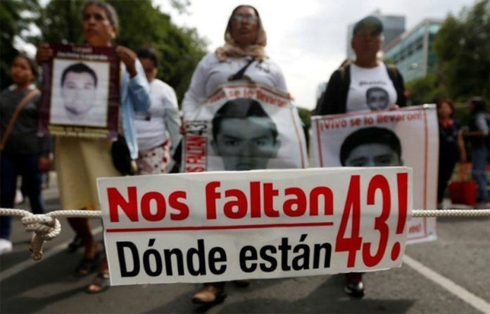 A protest against the 2014 disappearance of 43 students from Iguala, Guerrero