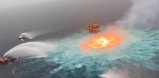 Gas burns on the ocean surface in the Gulf of Mexico on Friday.