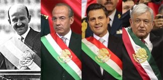 From left, ex-presidents Carlos Salinas, Felipe Calderón, Enrique Peña Nieto and current President López Obrador.