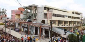 The Tlalpan school during rescue efforts after the 2017 quake.