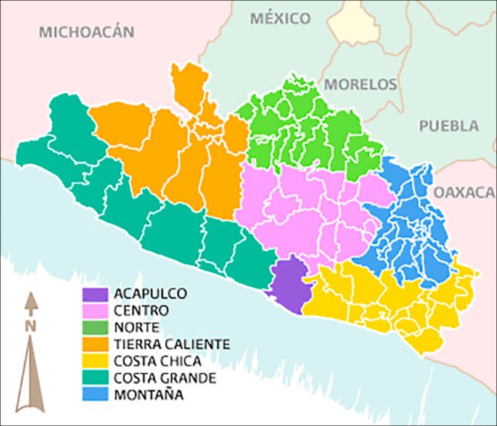 The Tierra Caliente region of Guerrero is indicated in orange.