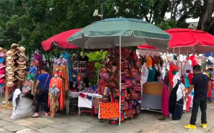 Vendors' stalls in Oaxaca's zócalo.