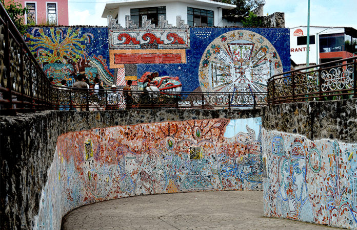 two mosaic murals in Zacatlán de las Manzanas, Puebla