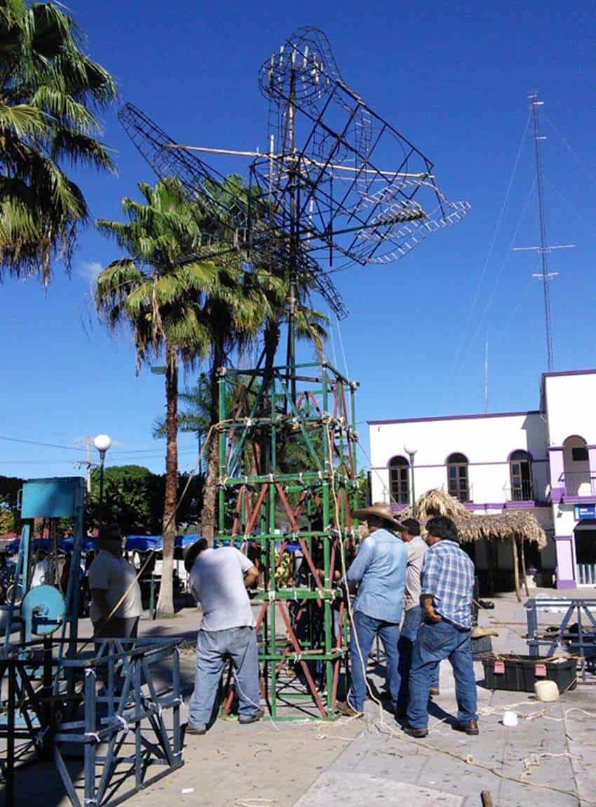 building a fireworks display tower in San Blas, Nayarit