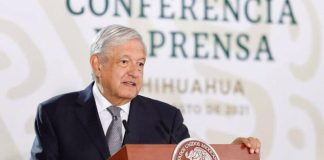 President López Obrador speaks from Chihuahua for Monday's morning press conference.