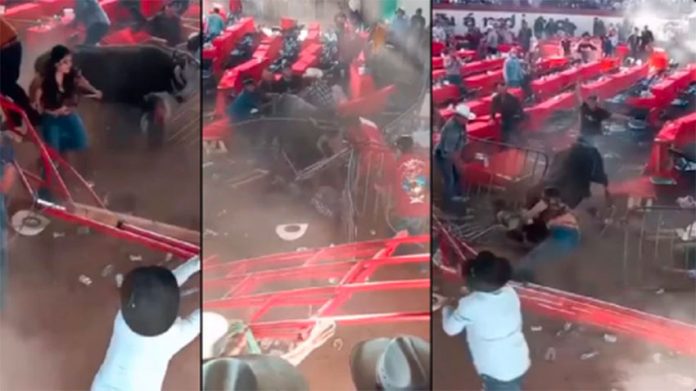 Video frames reveal havoc in the bullring Sunday.