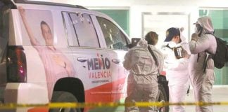 A campaign vehicle in Michoacán that was attacked a month before the June elections.
