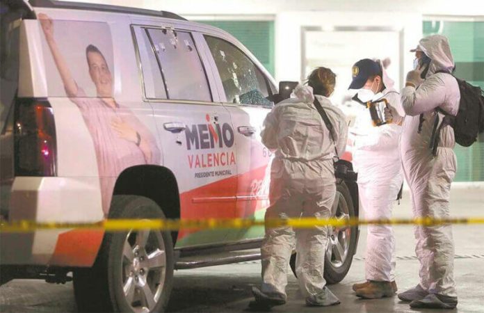 A campaign vehicle in Michoacán that was attacked a month before the June elections.
