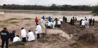 Forensics investigators search for bodies