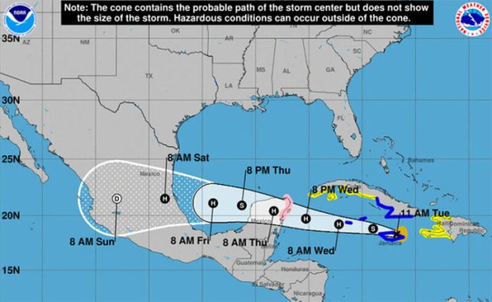 Grace's forecast path takes it over the north end of the Yucatán Peninsula.