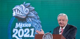 AMLO speaks at his Monday morning press conference.