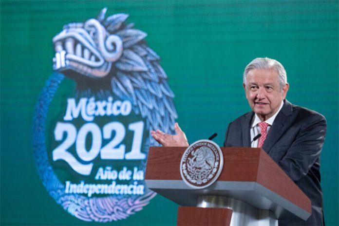 AMLO speaks at his Monday morning press conference.