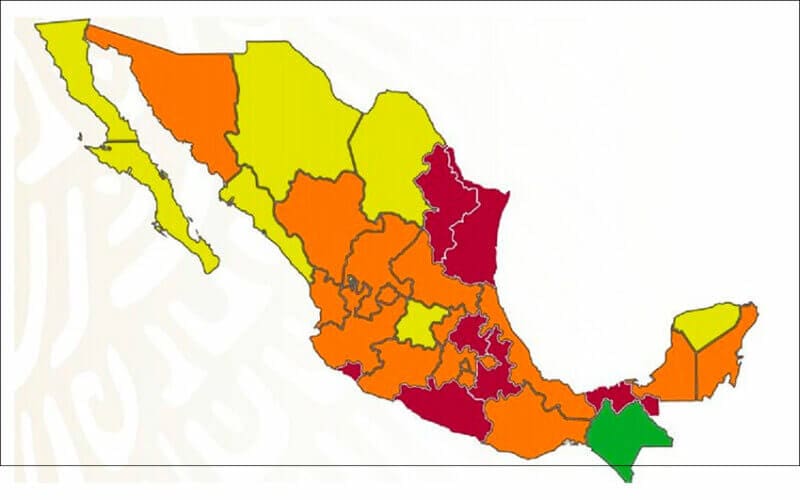 The coronavirus stoplight map that's in effect beginning Monday.