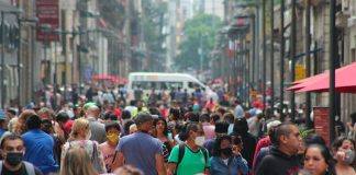 A crowded street in Mexico City last month.