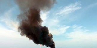 Sunday's fire in Campeche Bay.