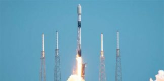 A SpaceX Falcon rocket lifts off at Cape Canaveral Space Force Station