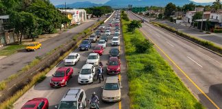 Traffic backed up Saturday on the Colima-Guadalajara highway.