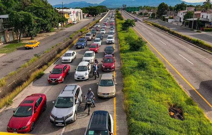 Traffic backed up Saturday on the Colima-Guadalajara highway.