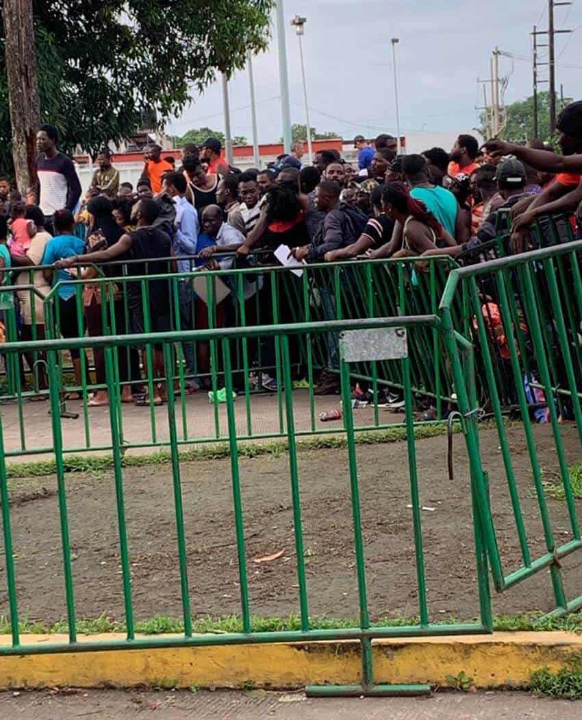 Migrants from the Caribbean and Africa at the Mexican government immigration complex in Tapachula in 2019