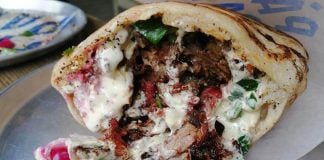 Beef brisket and falafel pita