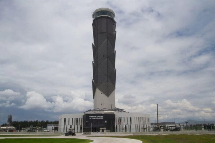 The control tower at Felipe Ángeles International Airport near Mexico City.
