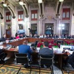 Latin American and Caribbean leaders at Saturday's conference at the National Palace.