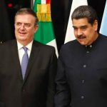 Foreign Minister Marcelo Ebrard, left, welcomes Venezuelan President Maduro.