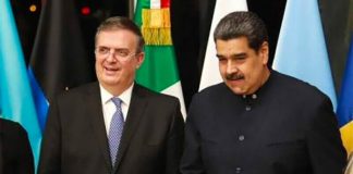 Foreign Minister Marcelo Ebrard, left, welcomes Venezuelan President Maduro.