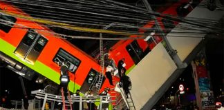 The collapsed section of Line 12 after the accident in May.