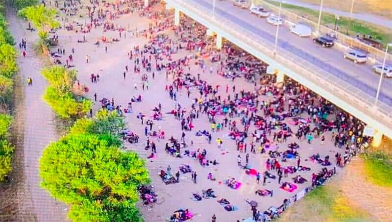 The migrants' camp below the Del Rio International Bridge in Texas.