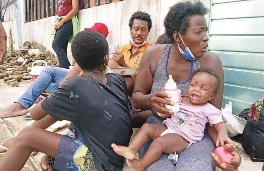 Haitian migrants in Tapachula outside shelter
