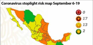 The new stoplight risk map, effective Monday.