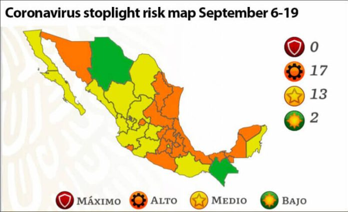 The new stoplight risk map, effective Monday.