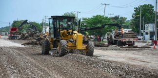 Heavy equipment at work on the Maya Train line.