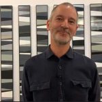 Artist Ian Johnson with painting "Calendar"